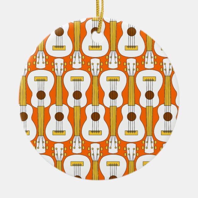 Vertical Ukulele Pattern  Ceramic Ornament (Front)