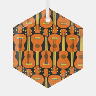 Vertical Ukulele Pattern Glass Tree Decoration