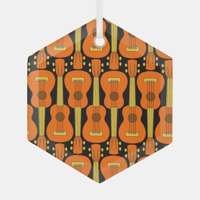 Vertical Ukulele Pattern  Glass Tree Decoration (Front)