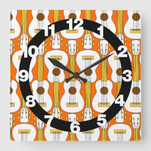 Vertical Ukulele Pattern  Square Wall Clock