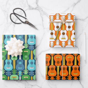 Vertical Ukulele Pattern  Wrapping Paper Sheet