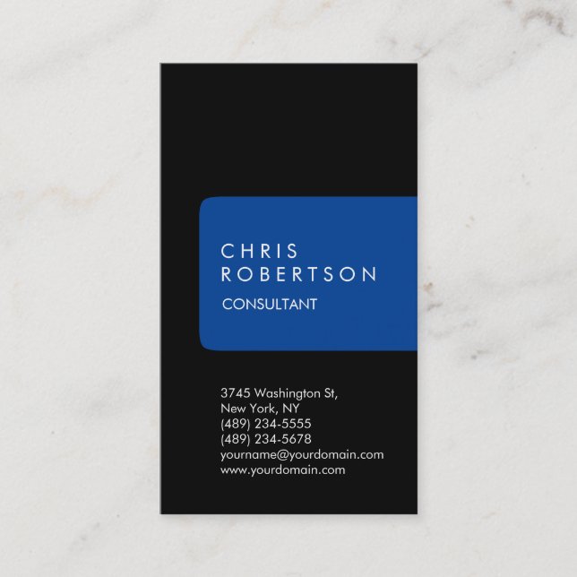 Vertical Unique Black Blue Stripe Business Card (Front)
