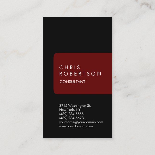 Vertical Unique Black Red Stripe Business Card (Front)