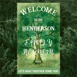VERTICAL WATERCOLOR RUSTIC OAK TREE FAMILY REUNION BANNER