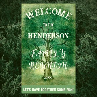 VERTICAL WATERCOLOR RUSTIC OAK TREE FAMILY REUNION BANNER