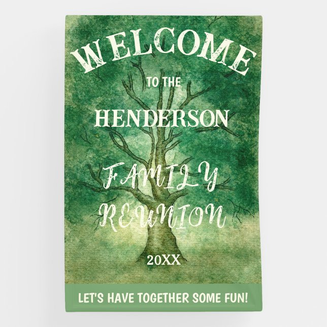 VERTICAL WATERCOLOR RUSTIC OAK TREE FAMILY REUNION BANNER (Creator Uploaded)