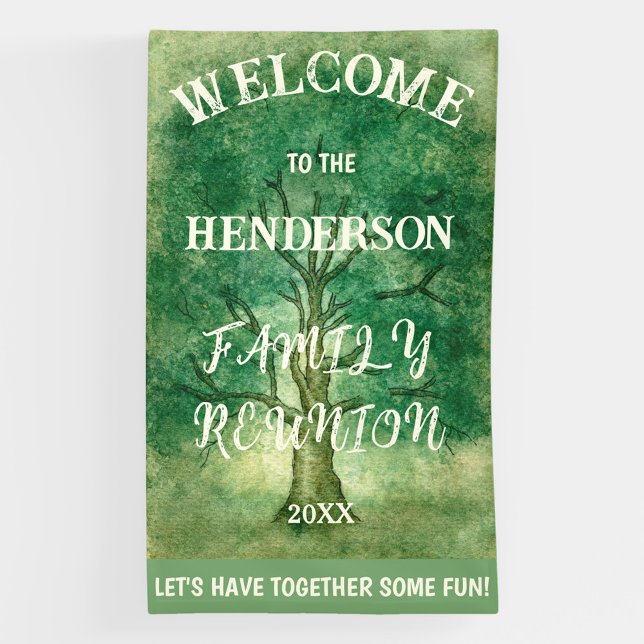 VERTICAL WATERCOLOR RUSTIC OAK TREE FAMILY REUNION BANNER (Creator Uploaded)