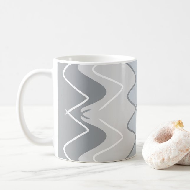 Vertical wavy stripes, different shades of gray coffee mug (With Donut)