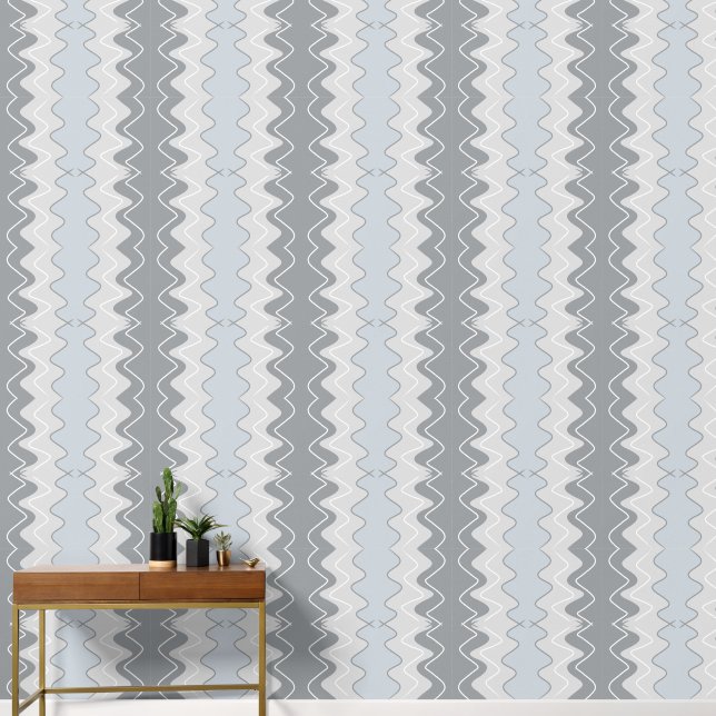 Vertical wavy stripes, different shades of gray wallpaper (Hallway)