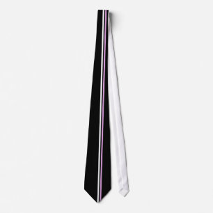 Vertical White and Plum Stripes on Black Necktie
