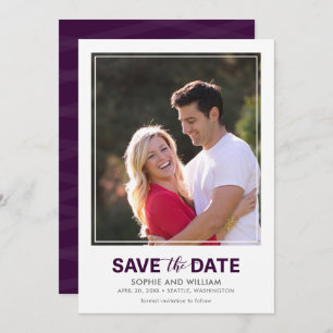 Vertical White Border Purple Save the Date Photo