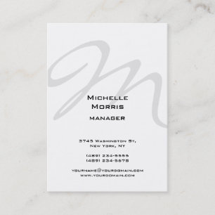 Vertical White Grey Monogram Plain Modern Business Card