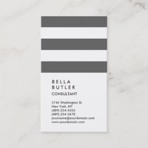 Vertical White Grey Striped Trendy Consultant Business Card