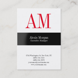 Vertical white professional red monogram business card