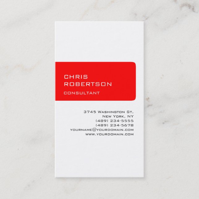 Vertical White Red Attractive Business Card (Front)