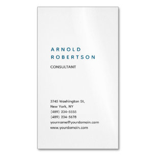 Vertical White Trendy Consultant Minimalist Magnetic Business Card