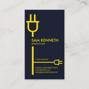 Vertical Yellow Power Plug Extension Electrician Business Card