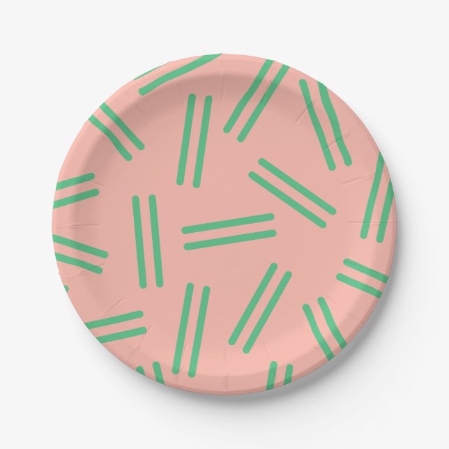 Very 80s Retro Pattern Blush Pink Bright Green Paper Plate (Front)