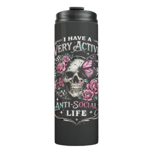 Very Active Anti-Social Life Skull with Pink Butte Thermal Tumbler