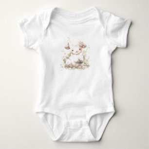 Very Adorable Baby Lamb Sheep with Flowers Bodysuit