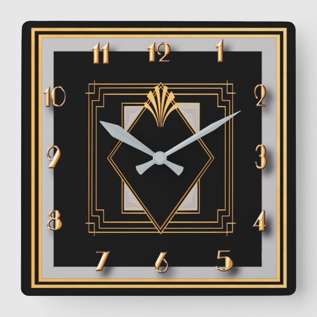 Very Art Deco Square Wall Clock (Front)