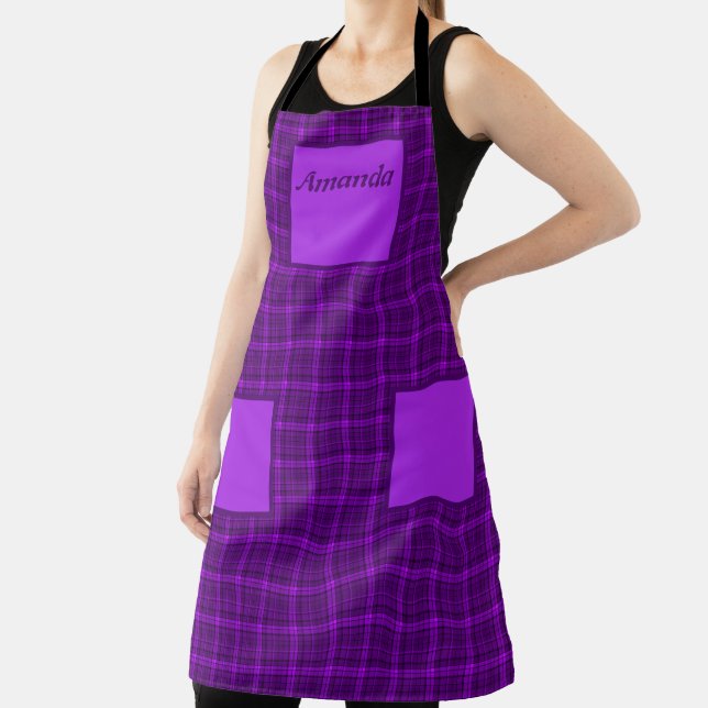 Very beautiful bright chequered pattern of purple  apron (Insitu)
