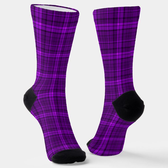 Very beautiful bright chequered pattern of purple  socks (Angled)