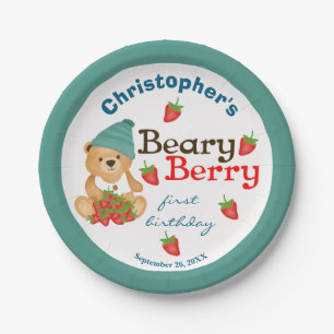 Very Berry First Birthday Strawberries Cute Cub Paper Plate