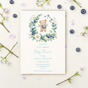 Very Berry Watercolor Bear Baby Shower Invitation