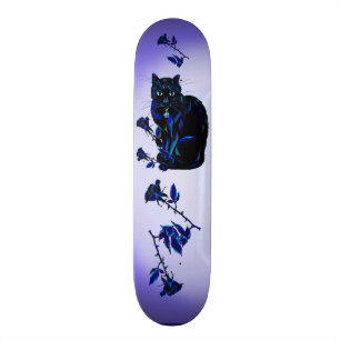 Very Black Cat and Roses Skateboard