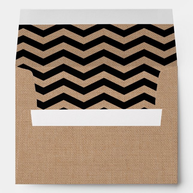 Very Black Chevrons on Burlap Wedding Envelope (Back (Bottom))