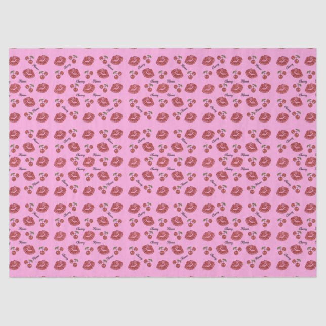 Very Cherry Cherries Lipstick Kisses Tissue Paper (Front)