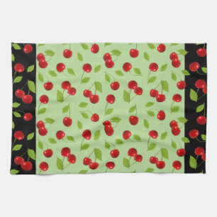 Very Cherry Dishtowel - in green Tea Towel