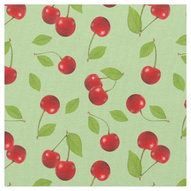 Very Cherry Fabric  - on green (Close Up)