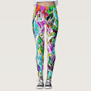 Very coloured abstract shapes floating in milk ste leggings