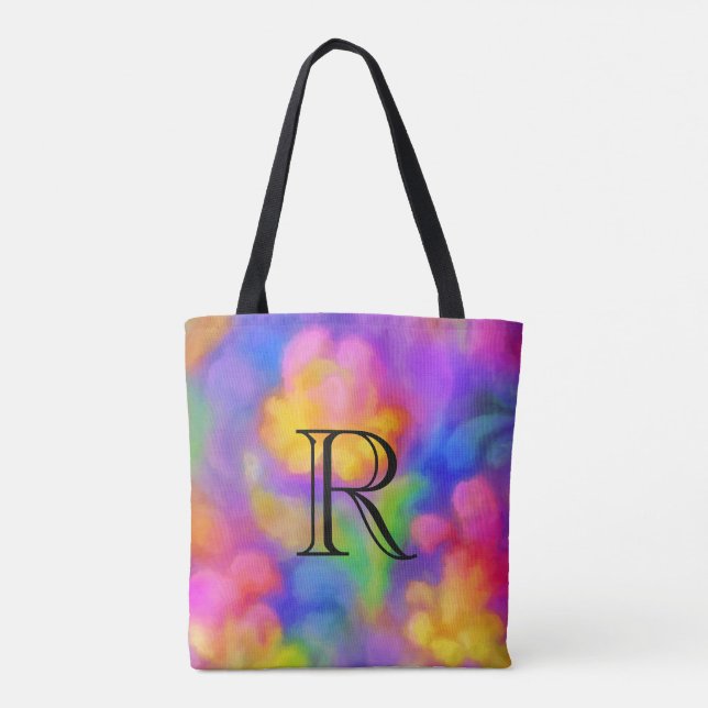 Very Colourful Abstract Pattern with Monogram Tote Bag (Back)