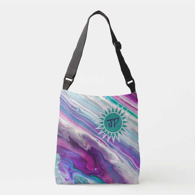 Very Colourful Cross Body Tote Bag w/Your Initials (Front)