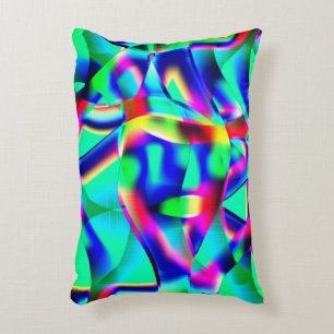 Very colourful curved shapes, green prevail over.. decorative cushion