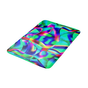 Very colourful curved shapes, green prevails over. bath mat
