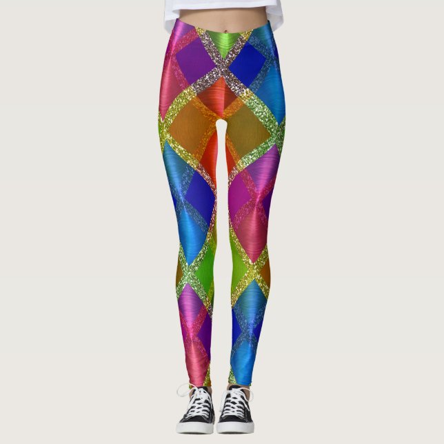 Very Colourful Geometric Design with Glitter Leggings (Front)