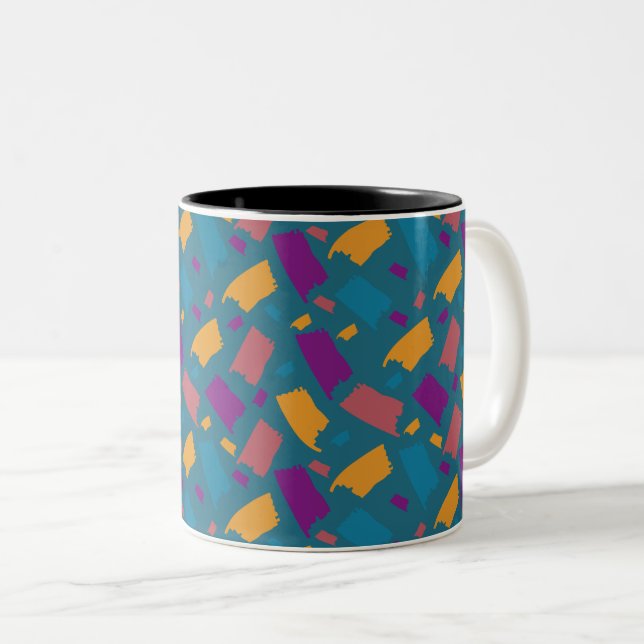 Very Colourful Uneven Pattern Two-Tone Coffee Mug (Front Right)