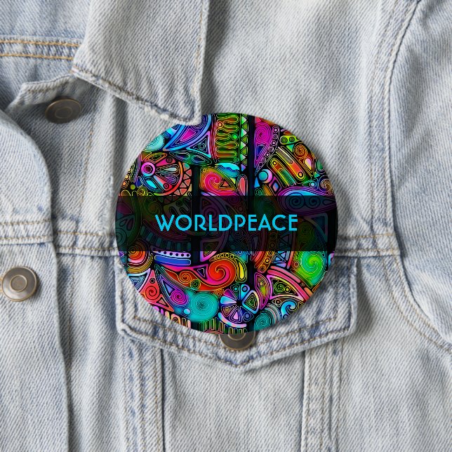 Very colourfully abstract forms art 10 cm round badge (In Situ)