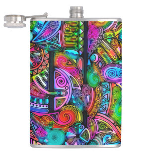 Very colourfully abstract forms art 10 hip flask