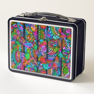 Very colourfully abstract forms art 10 metal lunch box