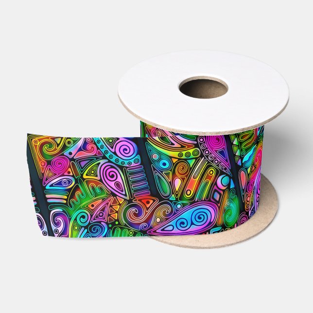 Very colourfully abstract forms art 10 satin ribbon (Spool)