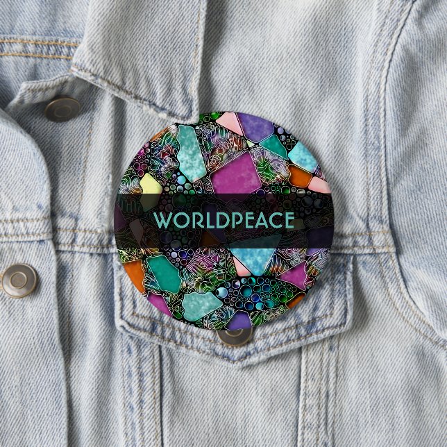 Very colourfully abstract forms art 11 10 cm round badge (In Situ)