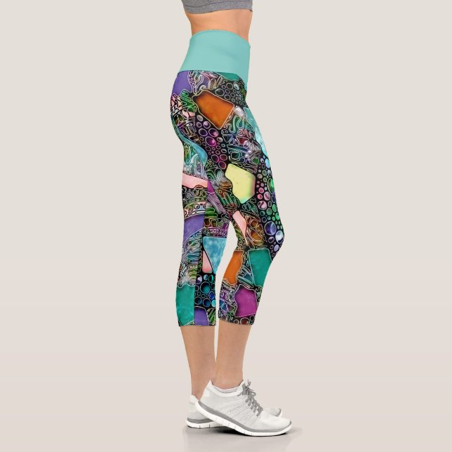 Very colourfully abstract forms art 11 capri leggings (Right)