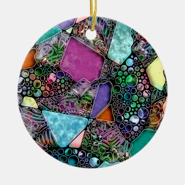 Very colourfully abstract forms art 11 ceramic ornament (Front)