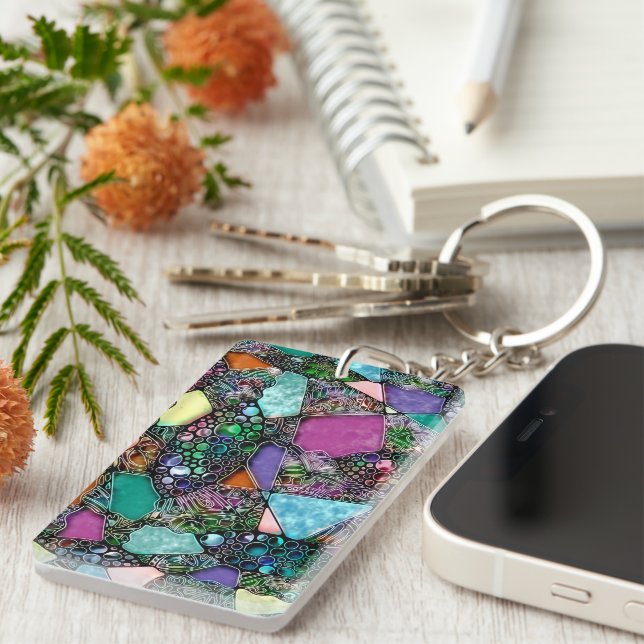 Very colourfully abstract forms art 11 key ring (Front Right)