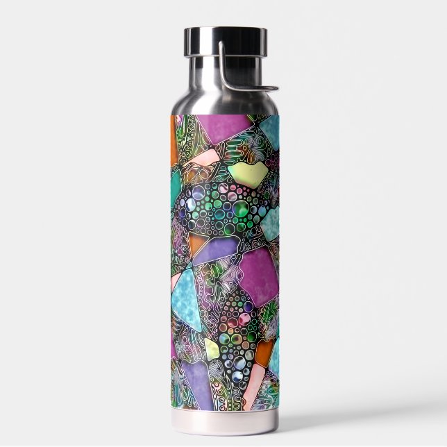 Very colourfully abstract forms art 11 water bottle (Left)